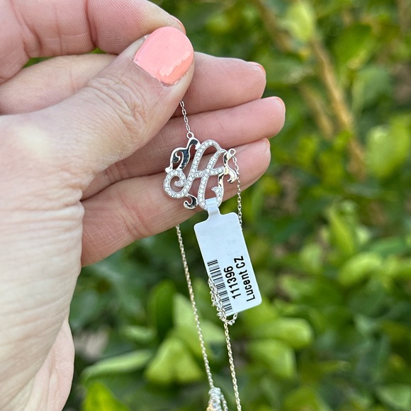 Sterling silver letter “A” necklace with pave diamonds - Picture 3 of 5